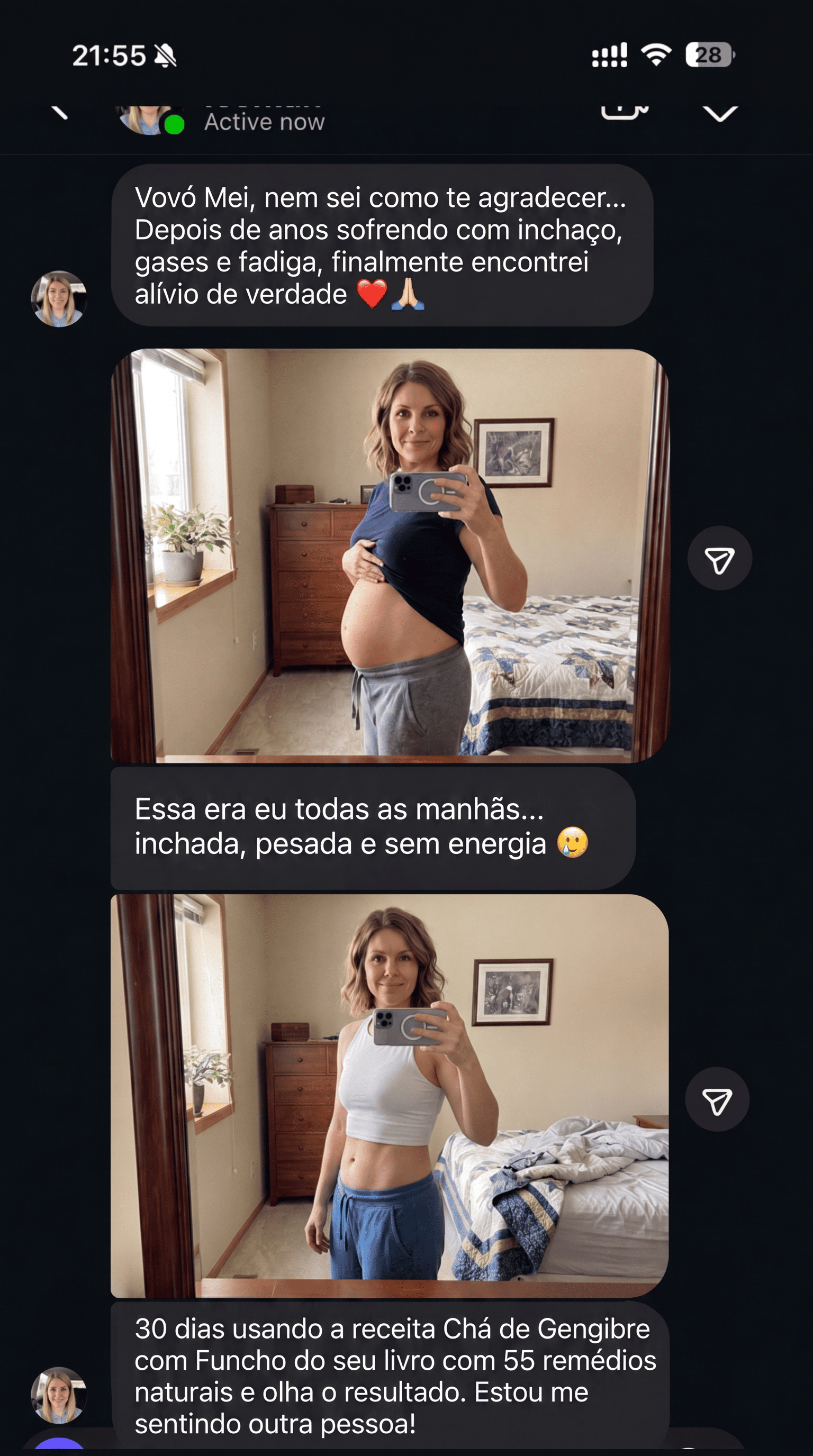 Depoimento real - antes e depois de 30 dias usando o Chá de Gengibre com Funcho